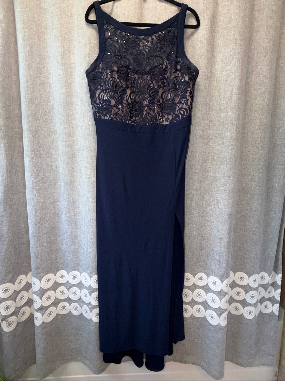 Night Way Collections Navy Lace Bodice Maxi Dress 14W
